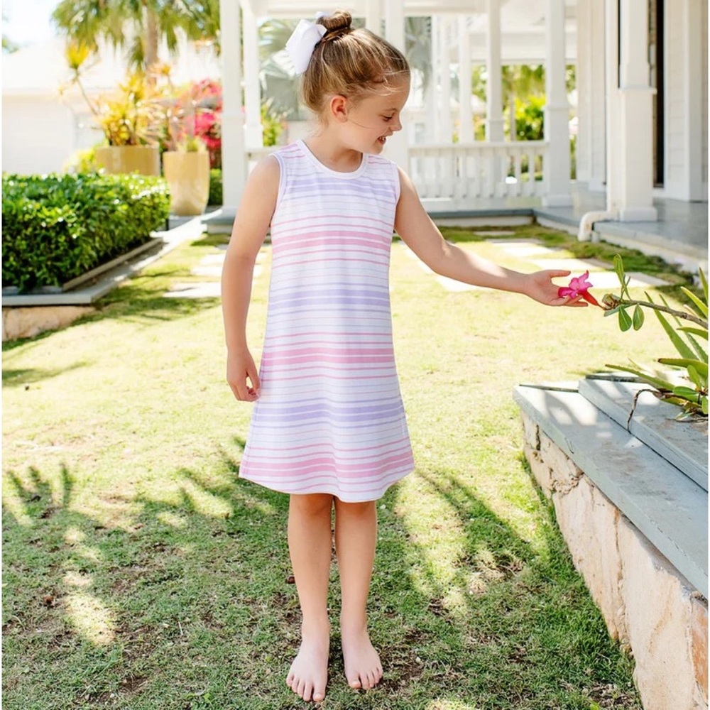 NWT The Beaufort Bonnet Company Sleeveless Polly Play Dress in Sea Grape Stripe